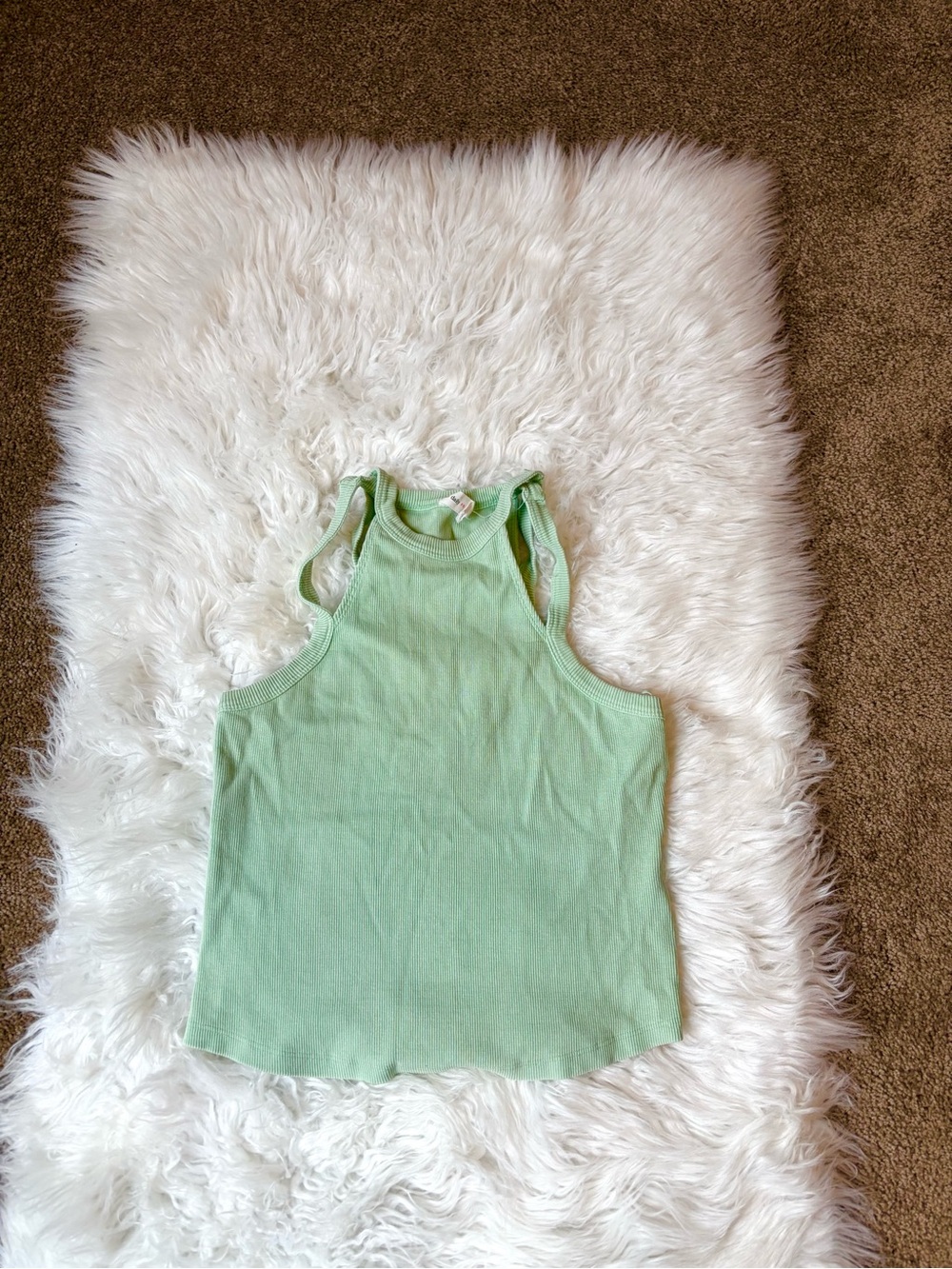 Light Green  High Neck Ribbed Tank Top